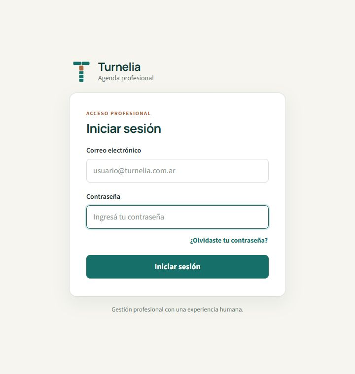 Pantalla real de acceso a Turnelia