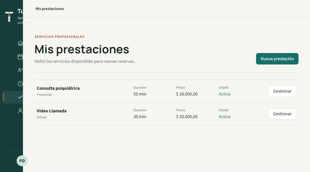 Pantalla real de prestaciones en Turnelia